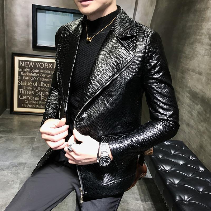 Mens Snake Skin Style Leather Jacket